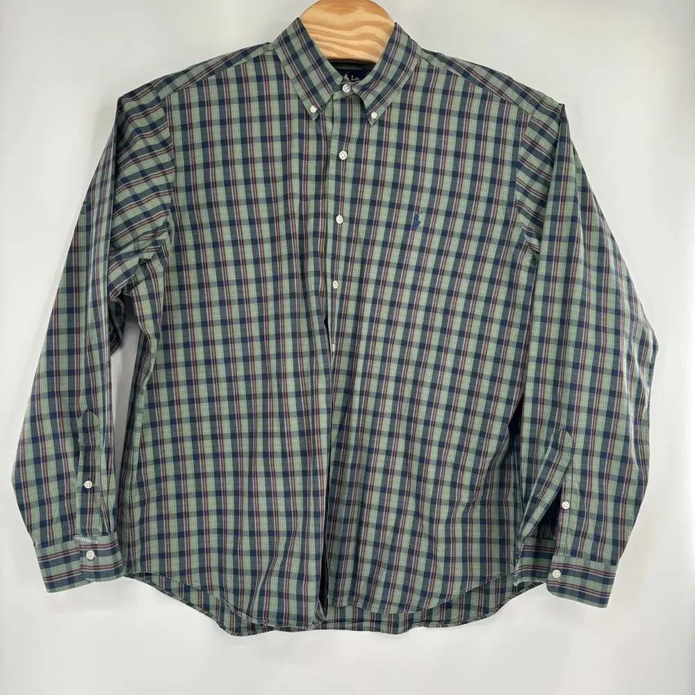 Ralph Lauren 2XL Green Blue Check Long Sleeve Button Down Classic Fit Shirt